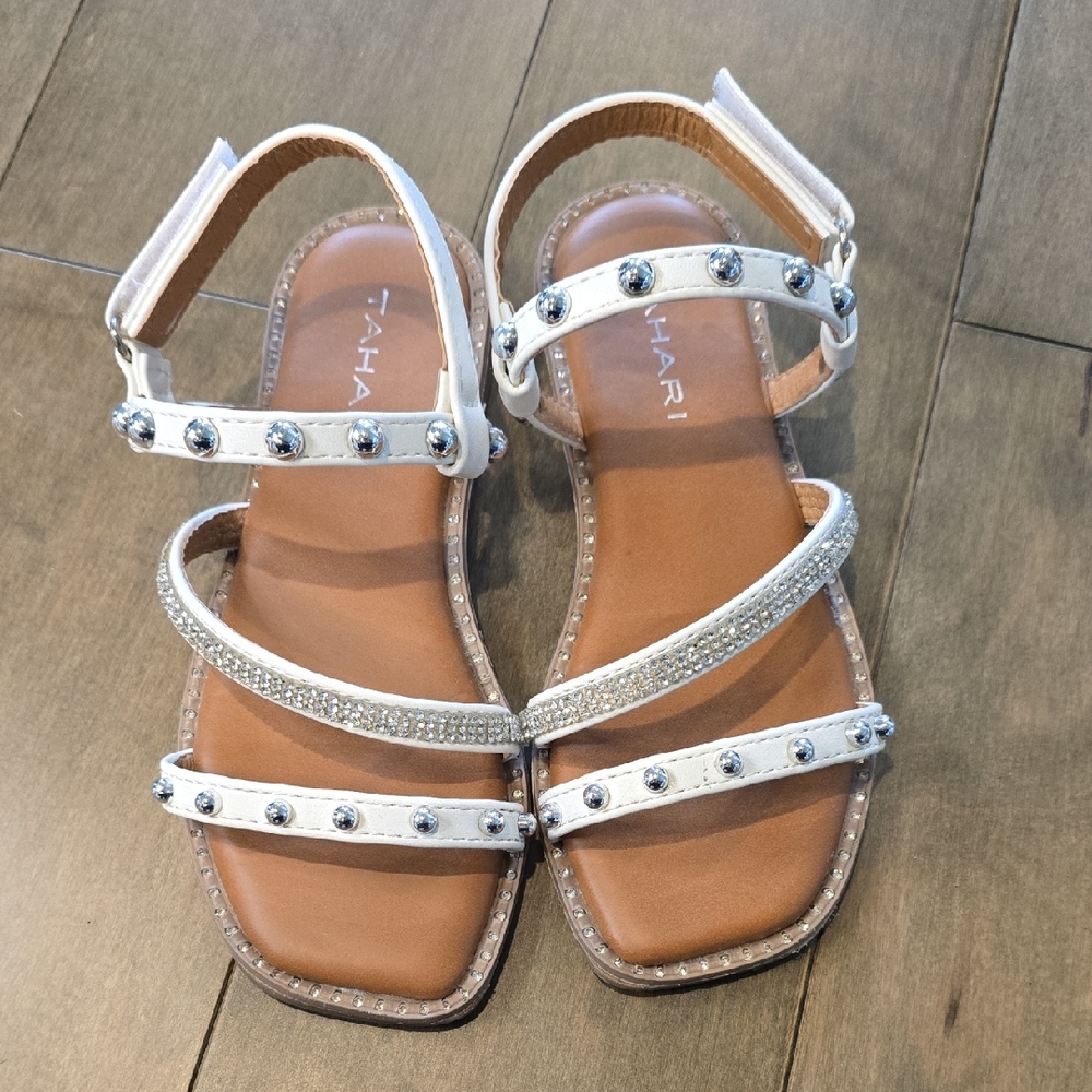Tahari White and Silver Embellished Sandals